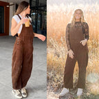 Corduroy Overalls for Women Barrel Wide Leg Bib Corduroy Pants Women Adjustable Romper Jumpsuit with Pockets