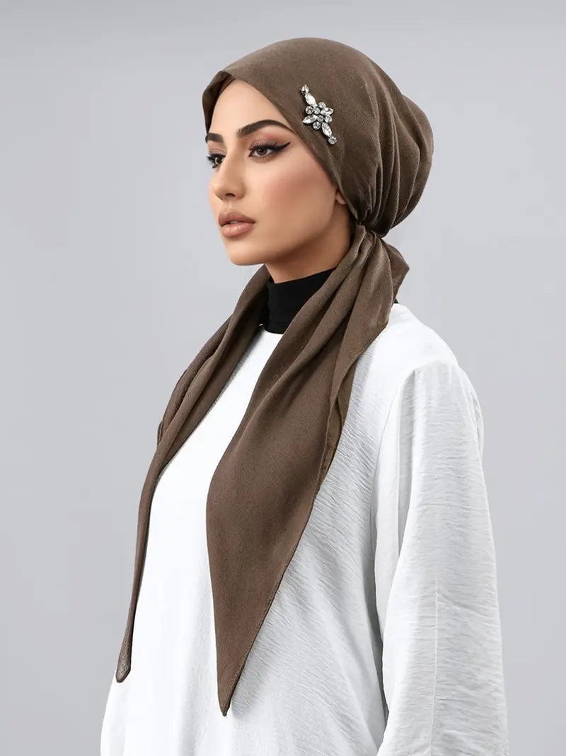 Women's Fashion Plain Bejeweled Stretchy Cap, Casual Versatile Simple Hijab, Breathable Sun Protection Sweat-Wicking Jersey Hijabs