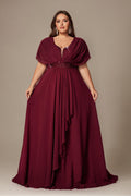 Curveins Plus Size V-Neck Short Sleeve Asymmetrical A-Line Maxi Dress
