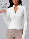 Women's Zip Up Sports Jacket, Tight Long Sleeve Sports Top, Ladies Sportswear Clothing for Spring Indoor Wear