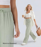 Casual High-Waisted Linen Trousers with Drawstring and Wide Pockets