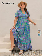 Plus Size Short-Sleeve Floral Print Dress