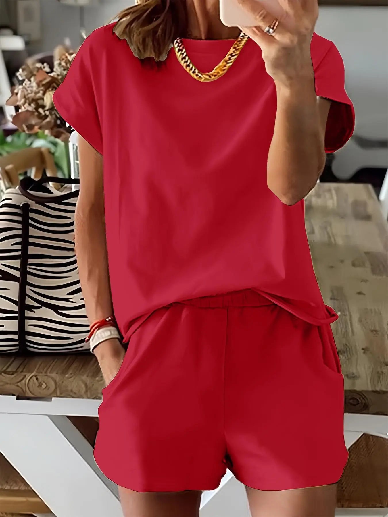 Women's Letter Print Two-Piece Set, Casual Short Sleeve T-Shirt and Sweatpants for Summer, Women's Everyday Wear