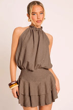 Black Textured Flippy Playsuit - Bernice