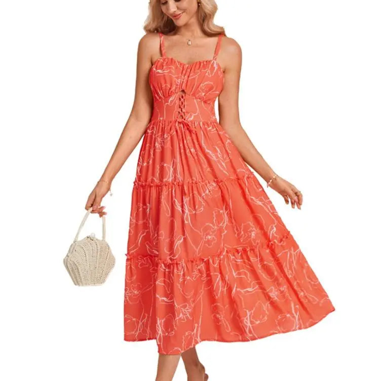 Women's Casual Bohemian Floral Maxi Sundress - Summer Spaghetti Strap Smocked Tiered Beach Dress with Pockets, Plus Size, Boho Clothes for Women