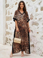 Women's Leopard Print Kaftan Robe – Loose-Fitting Beach Print Dress