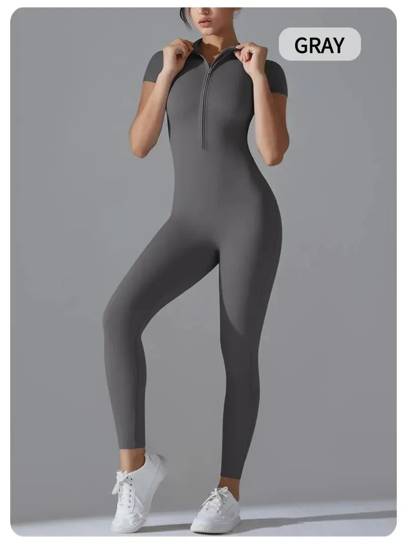 Women's Sexy Hip Lifting Fitness Jumpsuit, Tight Zipper Fitness Running Suit, Sports Pants Leggings Sport Women Fitness