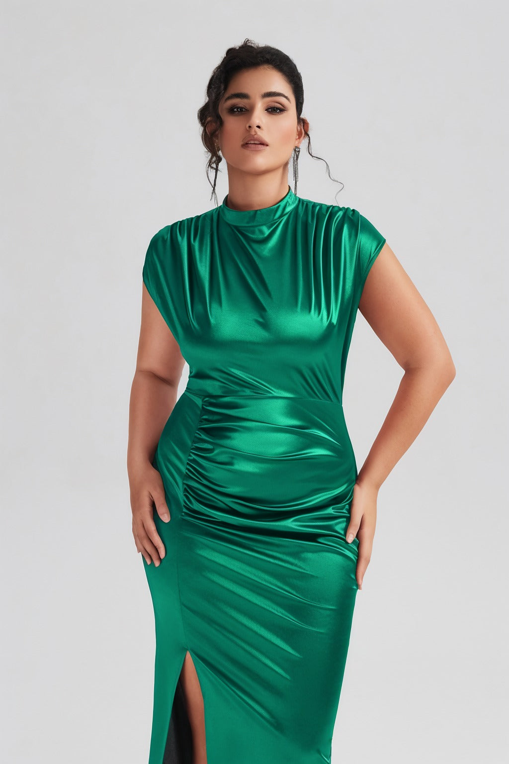 Plus Size Satin High-Waisted Blue Maxi Dress