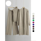 Trendy Knit Turtle Neck Tank & Wide Leg Trousers with Open-front Long Cardigan Three-piece Clothes Sets, Casual Womenswear