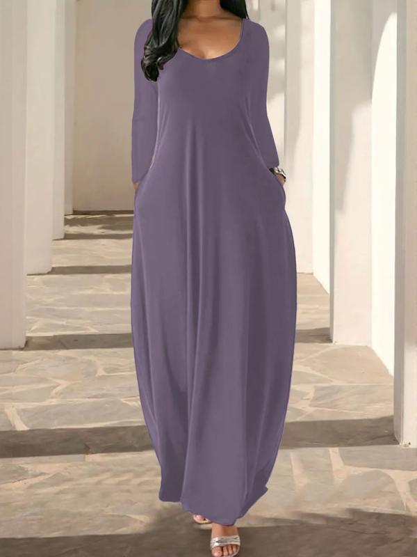 Women's Long Nightgown, Coffee Leopard Print, Casual Round Neck Long Sleeve Pocket Sleepwear, Soft Comfortable All-Season Loungewear