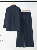 Two-piece Set Women's Solid Color Top & Wide Leg Pants, Casual Long Sleeve Top & Pants for Daily Wear, Ladies Clothes for All Seasons