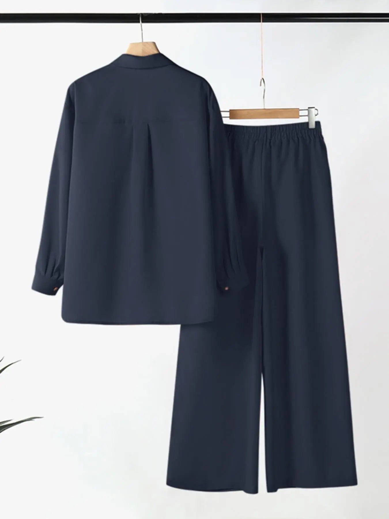 Two-piece Set Women's Solid Color Top & Wide Leg Pants, Casual Long Sleeve Top & Pants for Daily Wear, Ladies Clothes for All Seasons