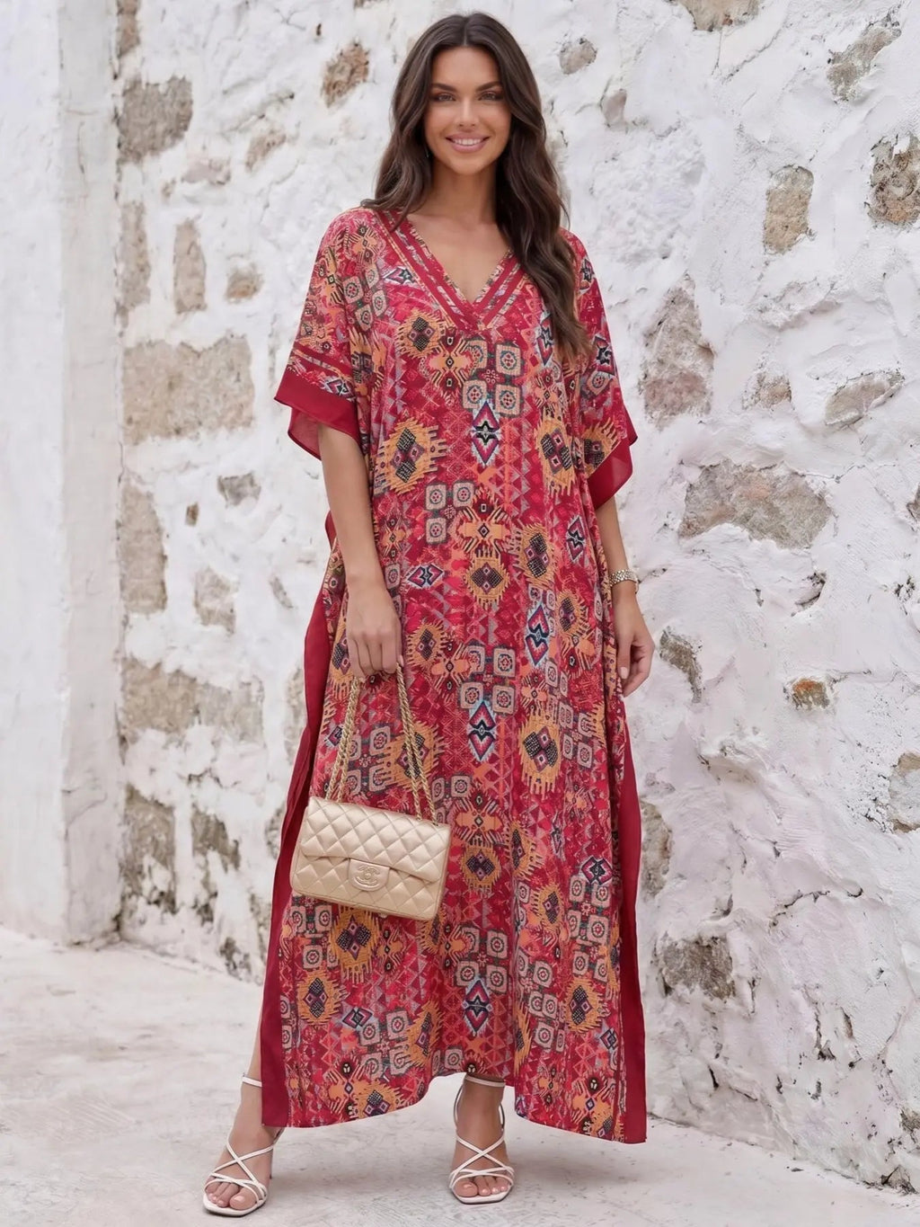 Women's Leopard Print Kaftan Robe – Loose-Fitting Beach Print Dress