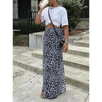 High Waisted Leopard Print Mesh Skirt, Split Design, Slim Fit, Long Hem, Versatile Valentine's Day Dress, Fashionable Women's Clothing
