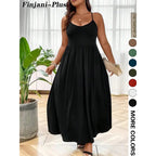 Plus Size Criss Cross Backless Cami Dress, Casual Solid Sleeveless Spaghetti Strap A-Line Dress for Summer, Women's Clothes for Party Holiday