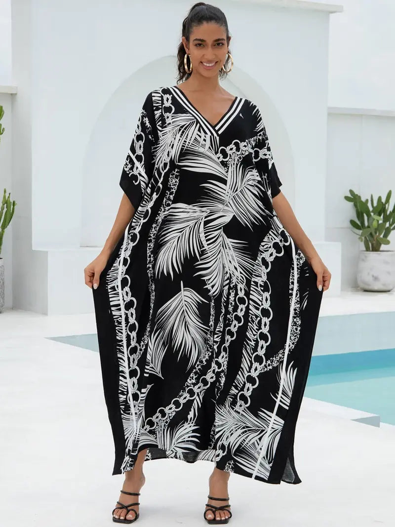 Women's Casual Kaftan Long Dress Oversized Chic Bohemian House Robe Beachwear Vacation Bathing Suit Cover Up Lounge Wear Boho Summer Holiday