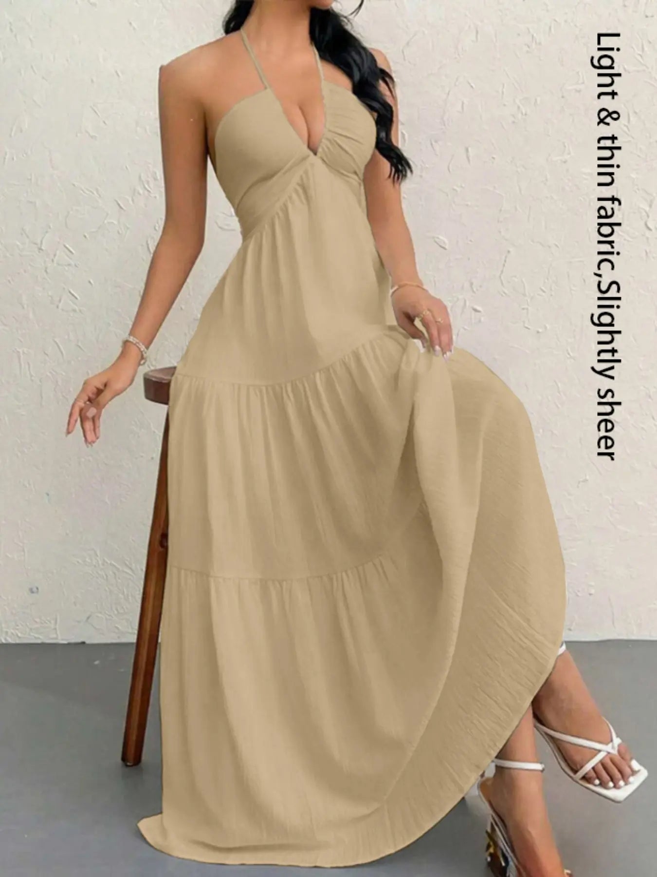 Women's Plain Dress, Summer Clothes Women, Casual Sleeveless Backless Dress for Beach Holiday Vacation, Ladies Summer Clothes