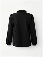 Women's Elegant V Neck Blouse with Ruffles, Loose-Fit Woven Shirt for All Seasons, Plain Pattern Casual Top for Office Wear