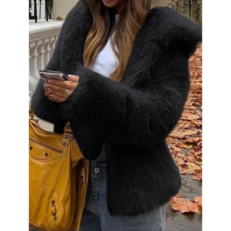 Women's Casual Faux Fur Hooded Jacket Short Style Fall & Winter Wear Moderate Fabric Thickness Fitted Design Coffee Brown Basic Outerwear Coats