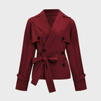 Women's Commuter Notch Lapel Double Breasted Detachable Belt Trench Coat, Fall & Winter Plain Wrap Tie Waist Outerwear Jacket, Elegant Trench Coat