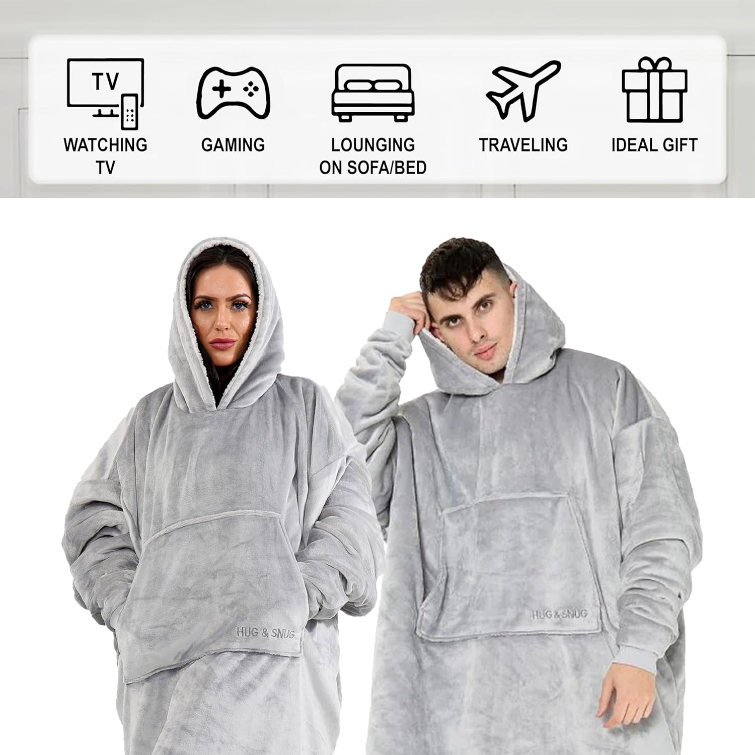 Oversized Hoodie Blanket Men Women, Ultra Soft Sherpa Fleece Warm Cosy Wearable Throw Sweatshirt Snuggle Oodies for Adults Teens with Big Pocket