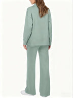 Women's Long Sleeve Drawstring Pants Set, Casual Fall Winter, Fashionable Pure Color Commuter Wear, Style