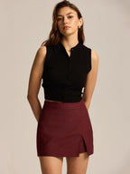High Waist Slit Skort with Zipper, Stretchy Commuter Daily Wear, Versatile Elastic Skort, Women's Fashion Apparel