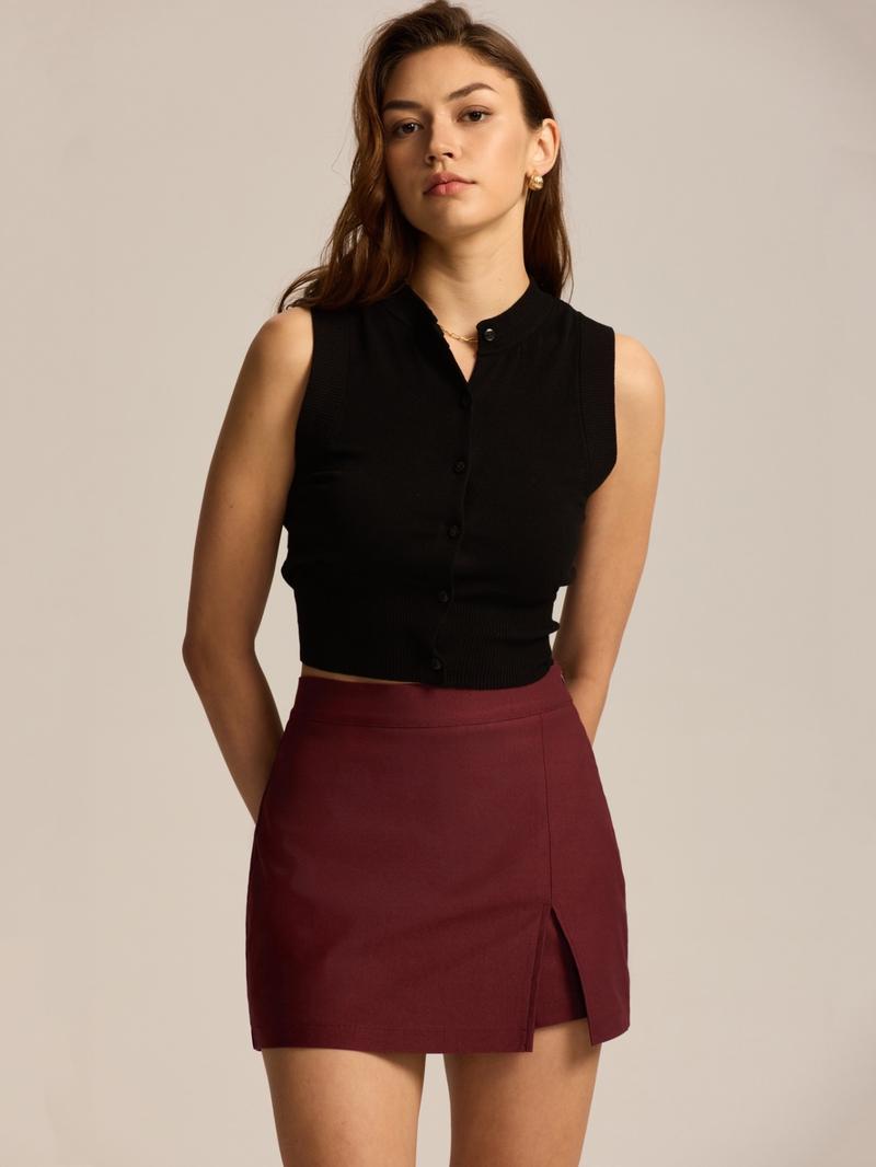 High Waist Slit Skort with Zipper, Stretchy Commuter Daily Wear, Versatile Elastic Skort, Women's Fashion Apparel