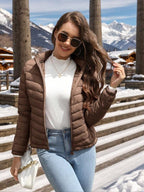 Women's Lightweight Puffer Jacket, Casual Fall & Winter Hooded Coat with Pockets, Warm Daily Commute Outerwear