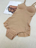 Women's Adjustable Spaghetti Strap Backless Padded Shapewear Bodysuit, Summer Clothes Women, Knitted Solid Ruched Seamless Wireless Basic Bodysuit for Summer, Women's Shapewear for Everyday Wear
