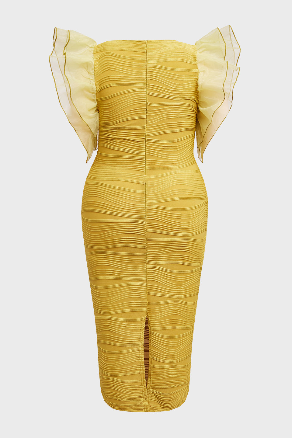 Curveins Plus Size Ruffle Sleeve Color Block Bodycon Midi Dress Elegant Fit
