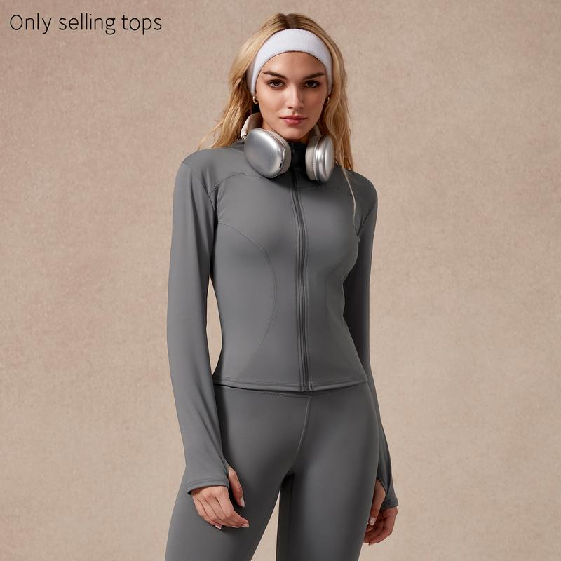 Women's Full Zip Long Sleeved Sports Jacket Slim Fit Quick Dry Stretch Fabric with Thumb Holes for Running Yoga Gym Workout Outfits Activewear