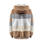 Women's Colorblock Drop Shoulder Hooded Polar Fleece Coat, Fashion Casual Long Sleeve Zip Up Warm Outerwear For Daily Outdoor Wear, Women's Clothing