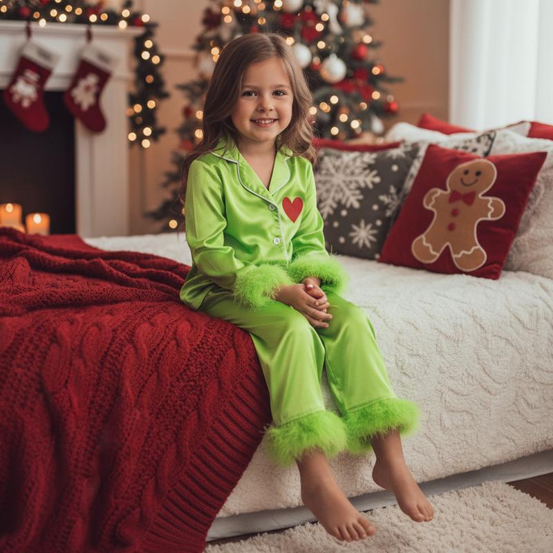 Mommy and Me Pajamas Christmas Family Matching Sleepwear Long Sleeve Lapel V Neck Button Down Tops and Elastic Waist Pants Loungewear