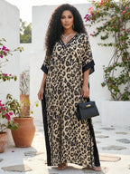 Women's Leopard Print Kaftan Robe – Loose-Fitting Beach Print Dress