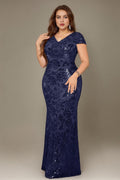 Curveins Plus Size V Neck Ruched Cross Front Sequin Mermaid Bodycon Maxi Dress
