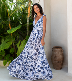V Neck Lace Up Printed One Piece Swimsuit and Skirt