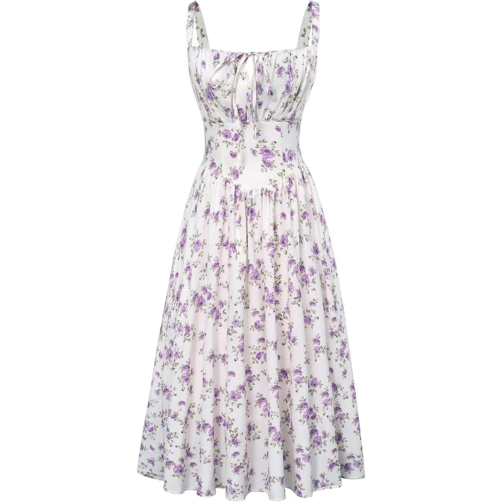 Women's Strappy Sleeveless Milkmaid Corset Flowy Midi Sundress