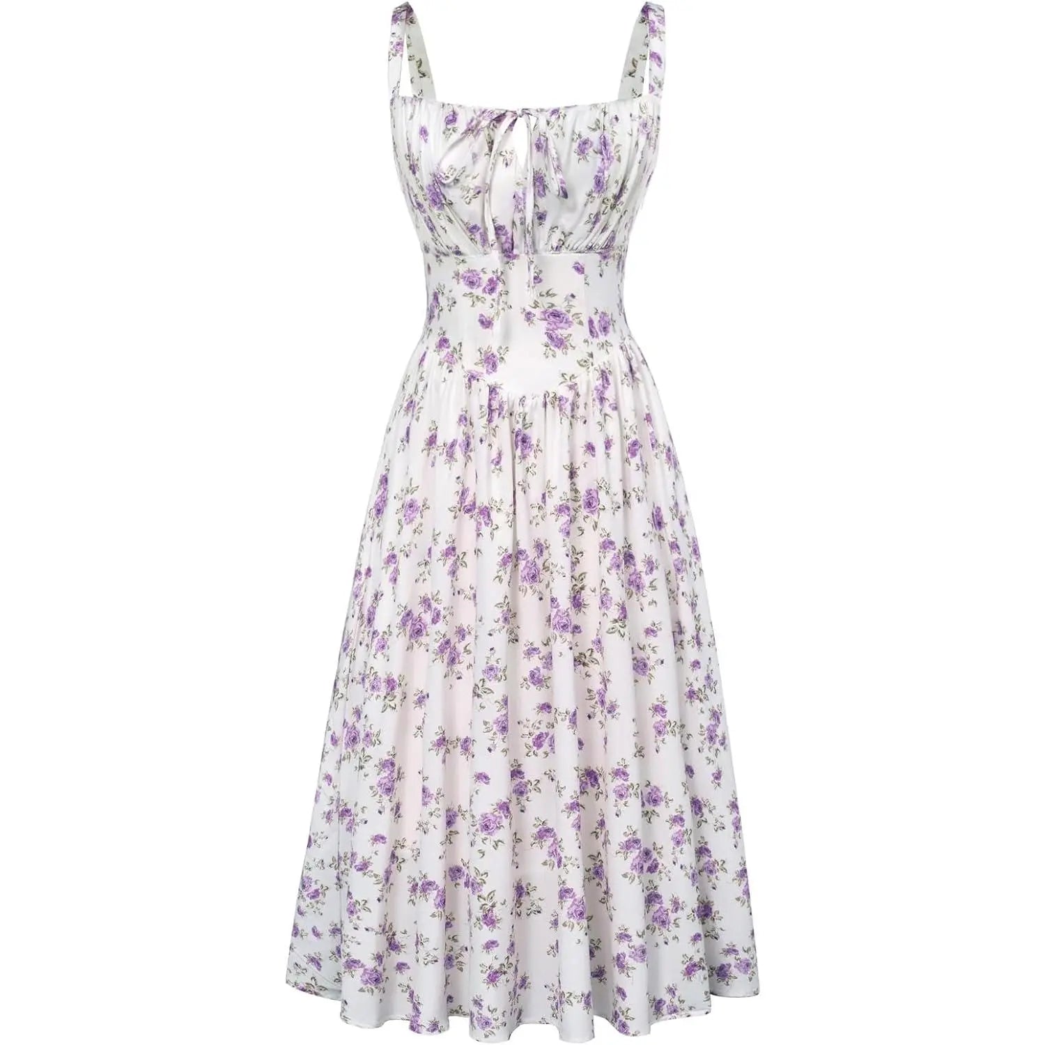 Women's Strappy Sleeveless Milkmaid Corset Flowy Midi Sundress