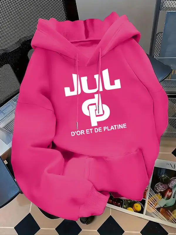Women's Letter Print Hoodie, Casual Long Sleeve Hooded Sweatshirt for Fall & Winter, Women's Clothes for Daily Wear