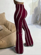 Women's Geometric Print Flared-Leg Knit Fitted Pants, Summer Casual Comfy Chic Trousers for Daily Wear, Ladies Bottoms for All Seasons