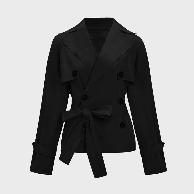 Women's Commuter Notch Lapel Double Breasted Detachable Belt Trench Coat, Fall & Winter Plain Wrap Tie Waist Outerwear Jacket, Elegant Trench Coat