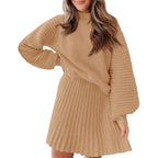 Women's 2 Piece Outfits 2025 Long Sleeve Mock Neck Ribbed Sweaters And Mini Skirt Two Piece Sets