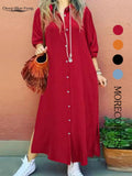 Women's Plain Button Shirt Collar Long Sleeve Dress, Collared Casual Fashion Long Dress for Daily Outdoor Wear, Women's Dress for Spring