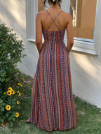 Women's ethnic print backless camisole dress