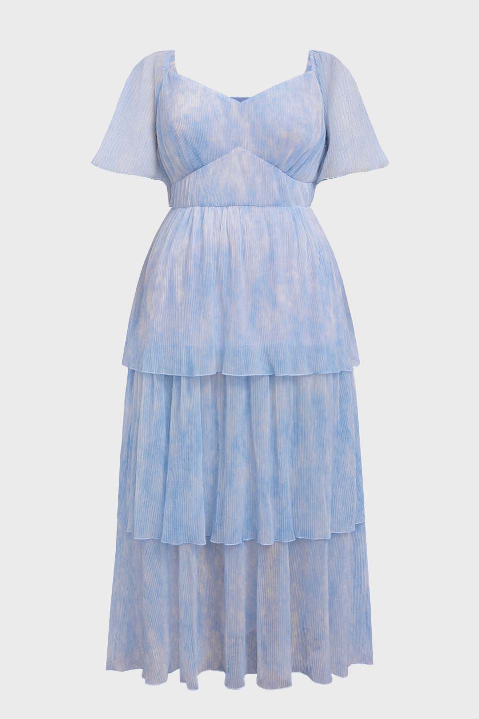 Curveins Plus Size V-Neck Ruffle Hem Tiered Maxi Dress