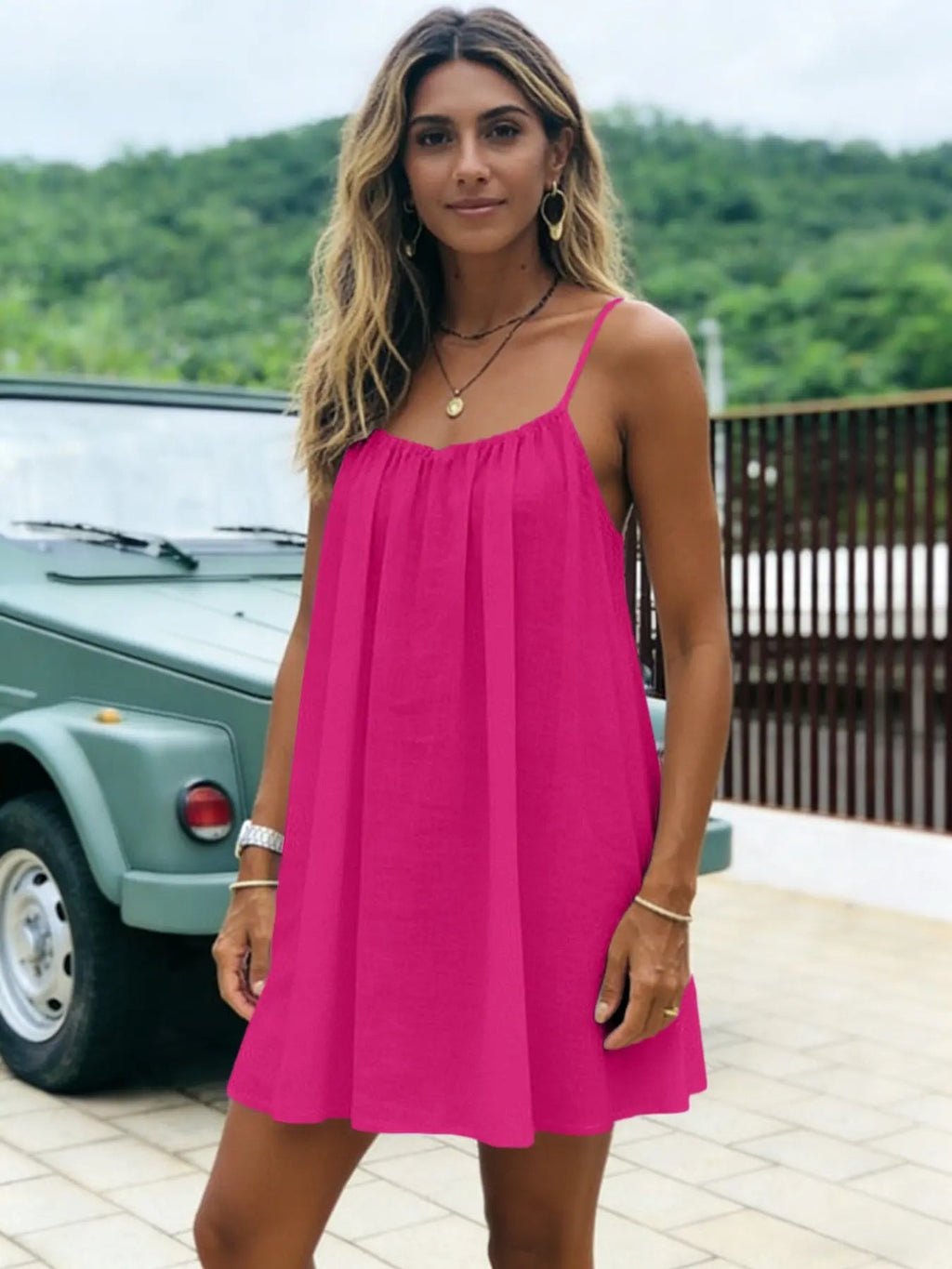 New Solid Backless Spaghetti Strap Short Dress