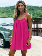 New Solid Backless Spaghetti Strap Short Dress