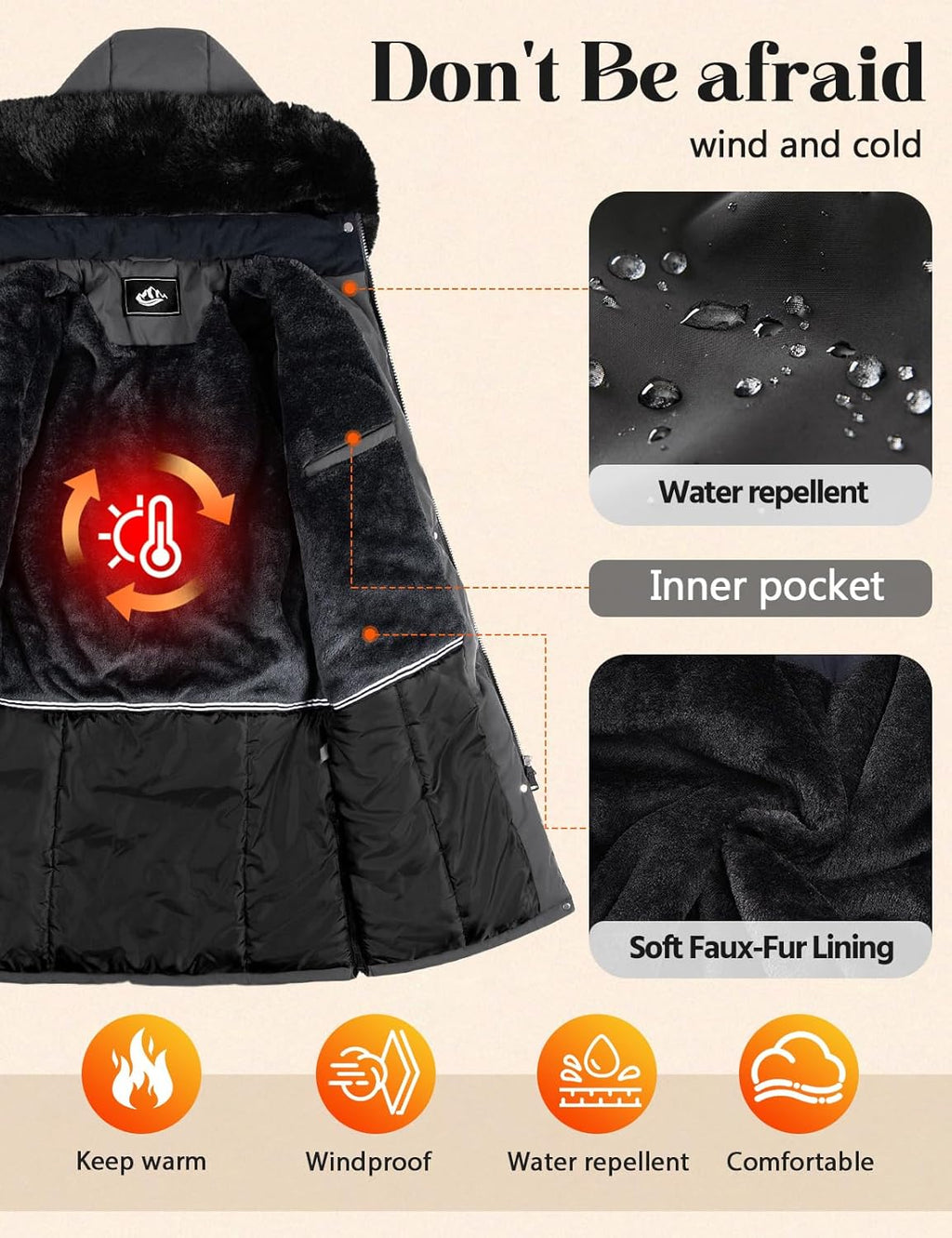 Women's Long Coats Winter Fleece Lined Warm Long Jackets for Women, Water Repellent Windproof Parka Coat Zip Up Button Drawstring Waist Overcoat with Pockets and Detachable Hood
