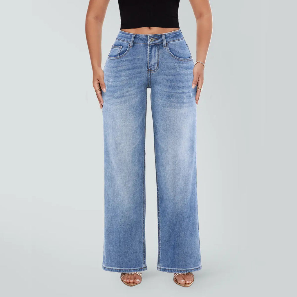 Magic SHAPUM Mid Low Waist BBL Jeans for Women Wide Leg Loose Fit Comfortable Stretchy Denim Pants BLACK B Stretch Denim Tights leg baggy jean